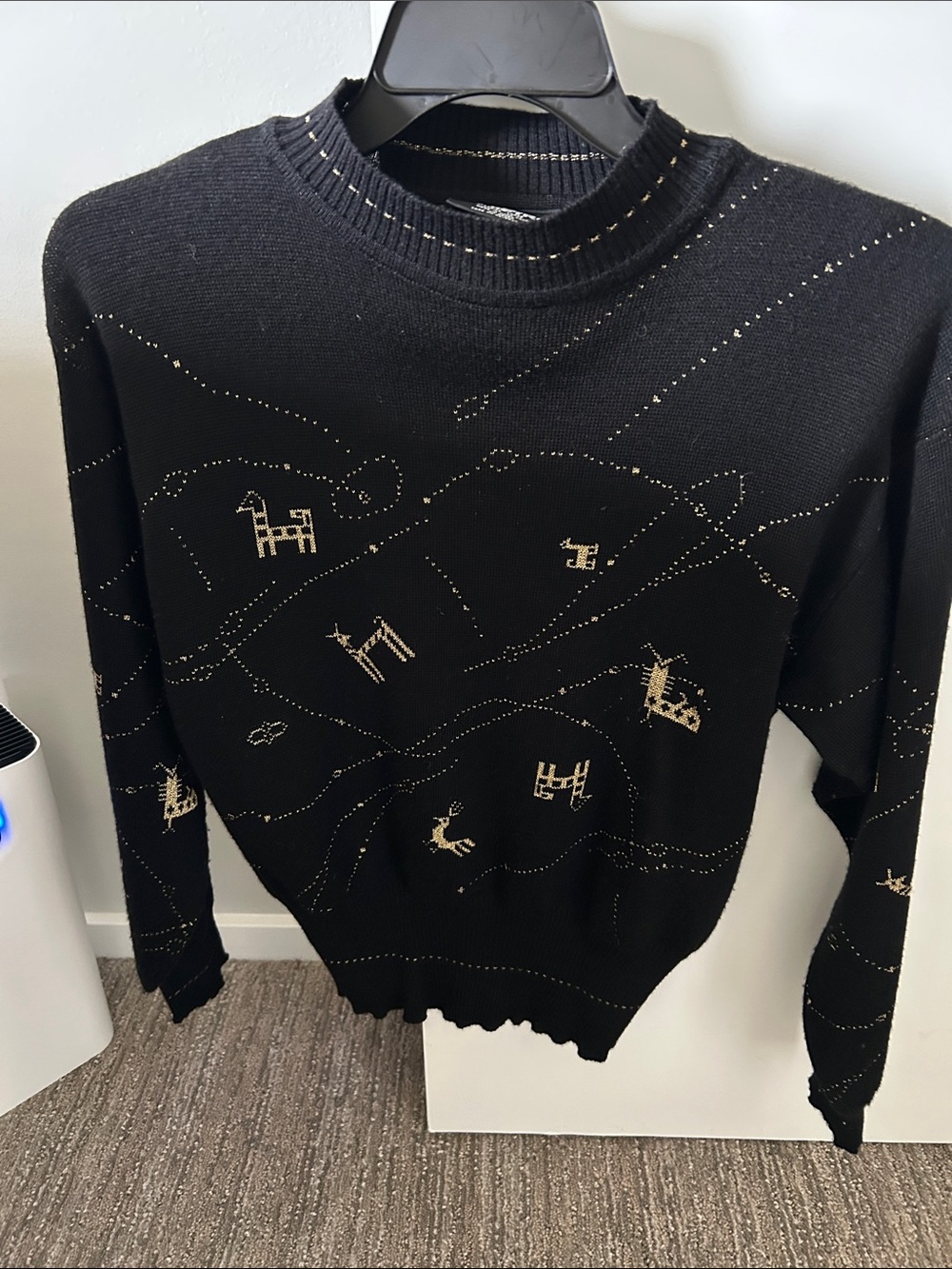 Demeter Black Crewneck Sweater with Gold Stitch Motifs